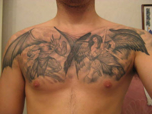 Фото тату с ангелами на груди - 3