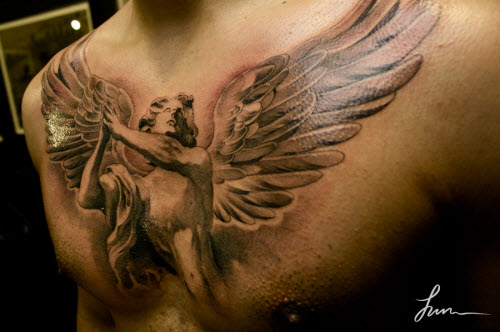 Фото тату с ангелами на груди - 8